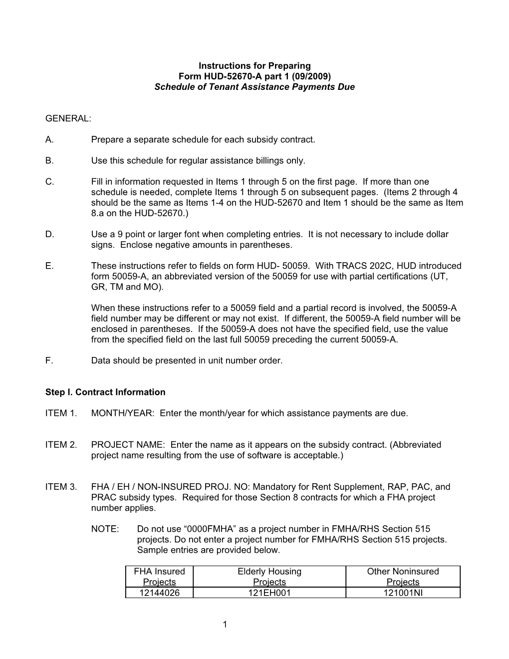 Instructions for Preparing HUD-52670-A Part 1