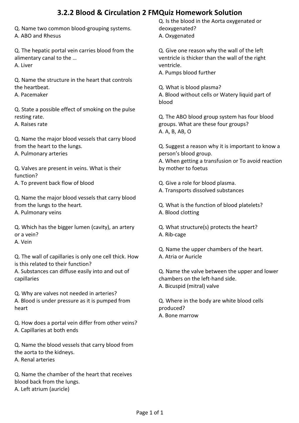 3.2.2 Blood & Circulation 2 Fmquiz Homework Solution