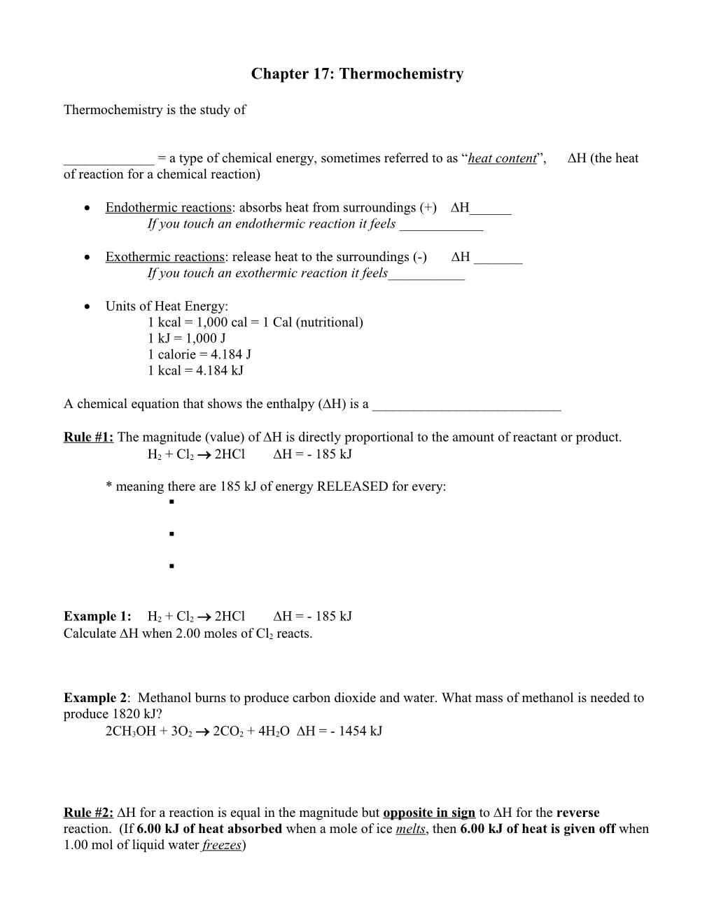 Chapter 17: Thermochemistry