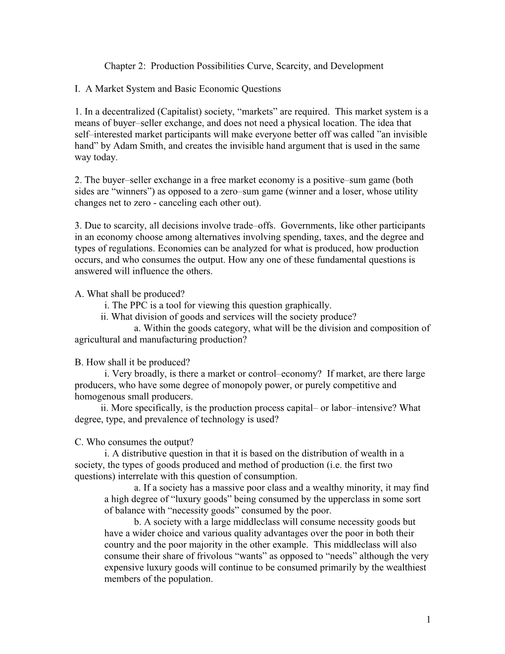 Chapter 2: Production Possibilities Curve, Scarcity, and Development