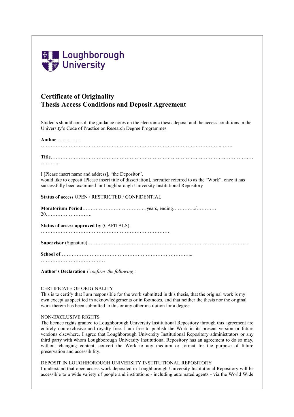 Thesis Access Form