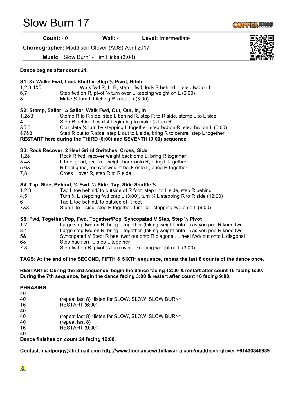 Copperknob - Linedance Stepsheets - Slow Burn 17