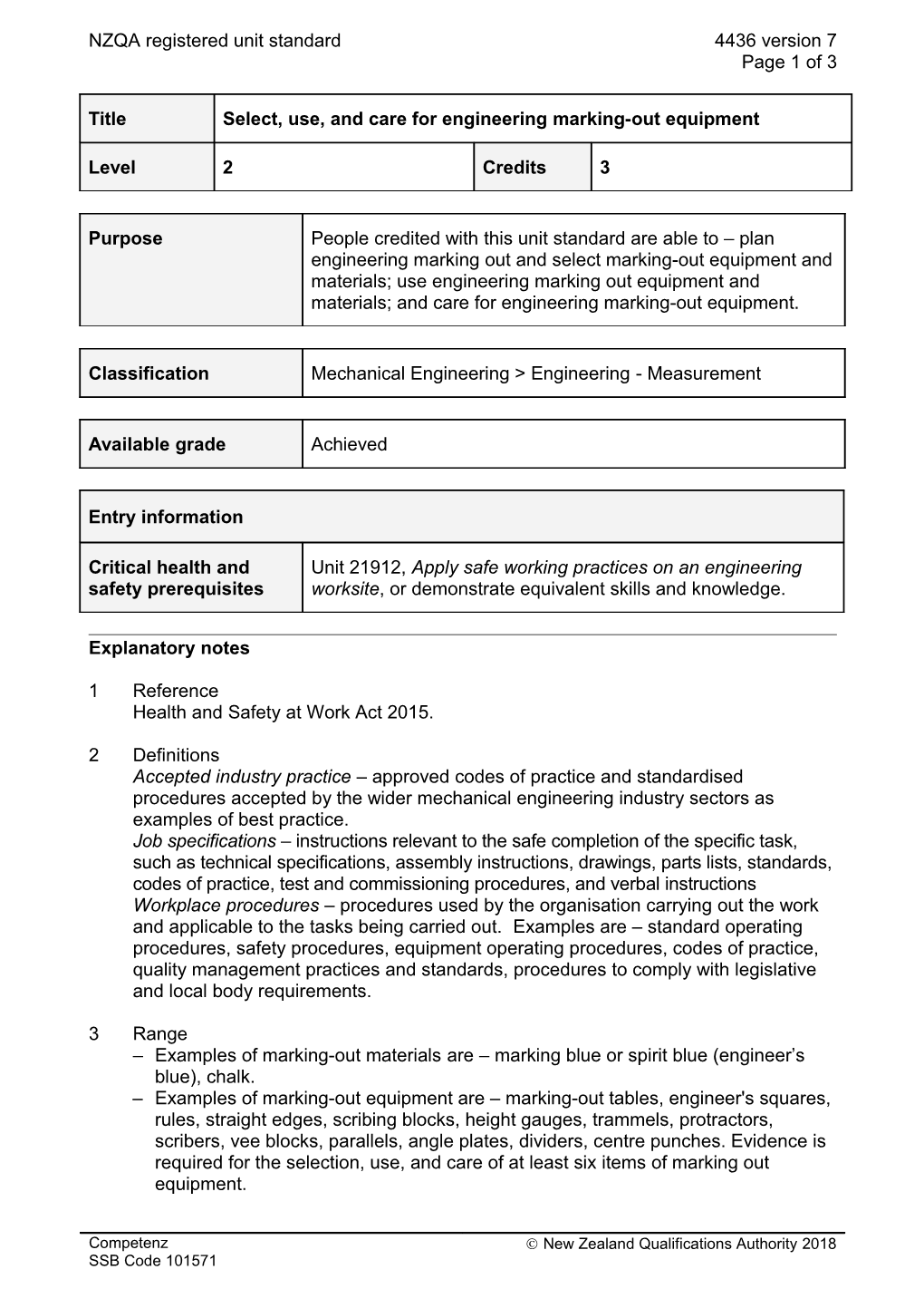 4436 Select, Use, and Care for Engineering Marking-Out Equipment