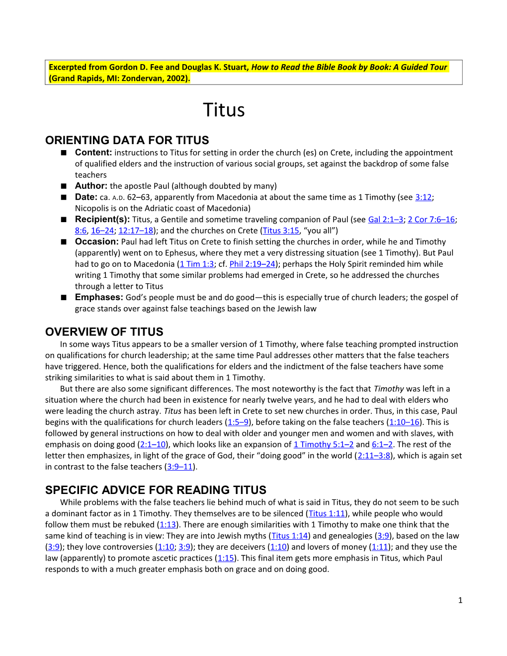 Orienting Data for Titus