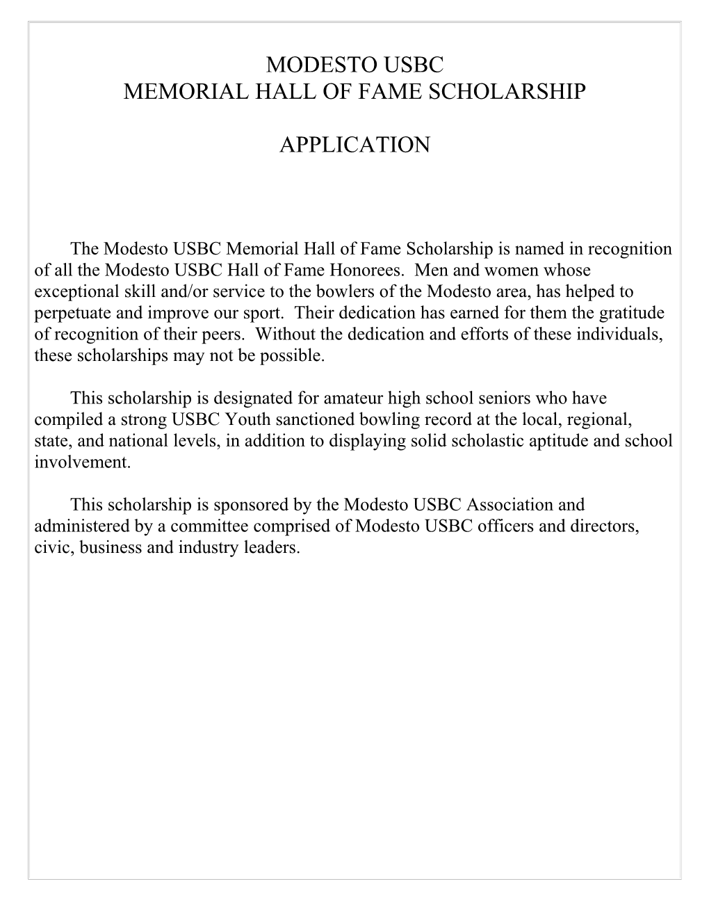 Memorial Hall of Fame Scholarship