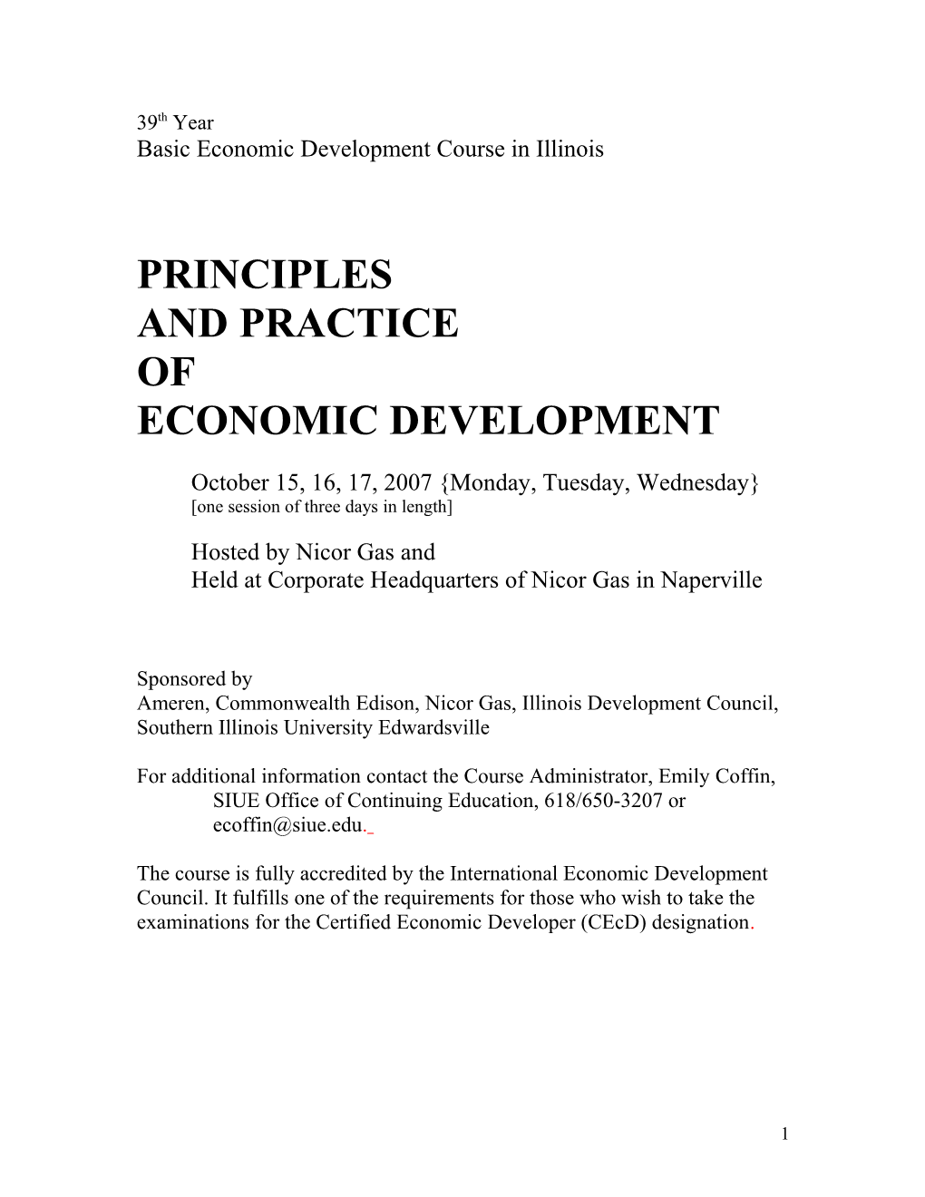 Basic Economic Development Course in Illinois