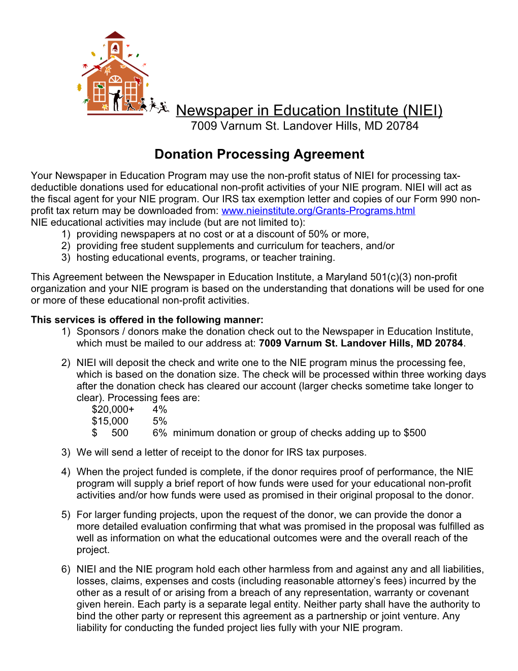 Donation Processing Agreement