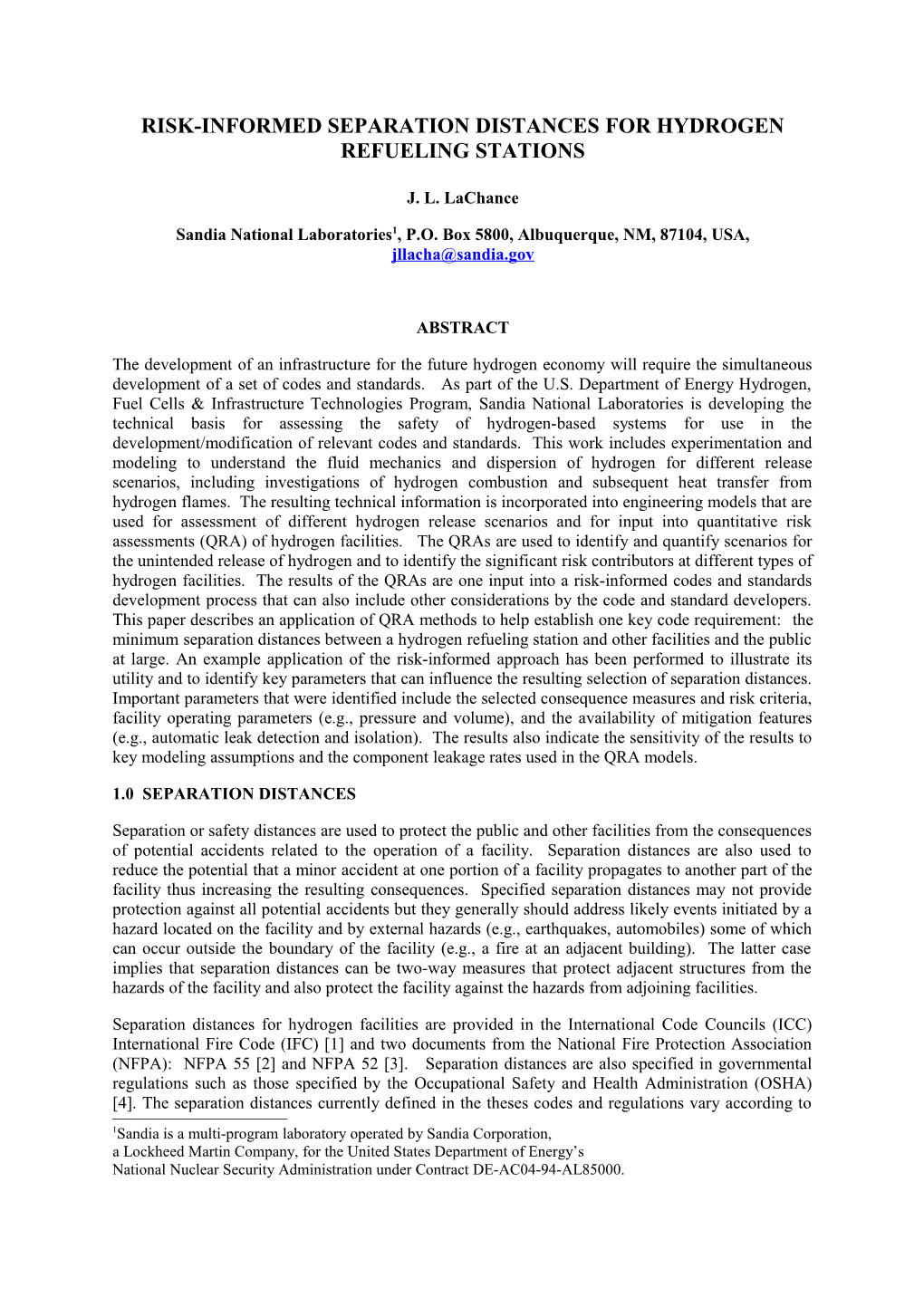 Risk-Informed Separation Distances for Hydrogen Refueling Stations