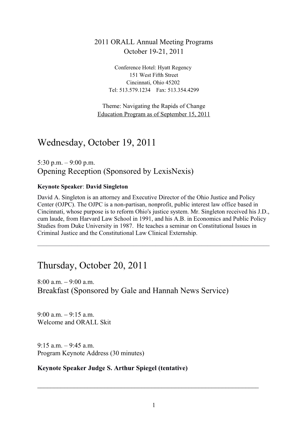 2011 ORALL Annual Meeting Programs