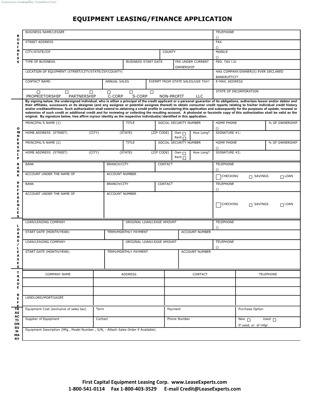 Equipment Leasing/Finance Application