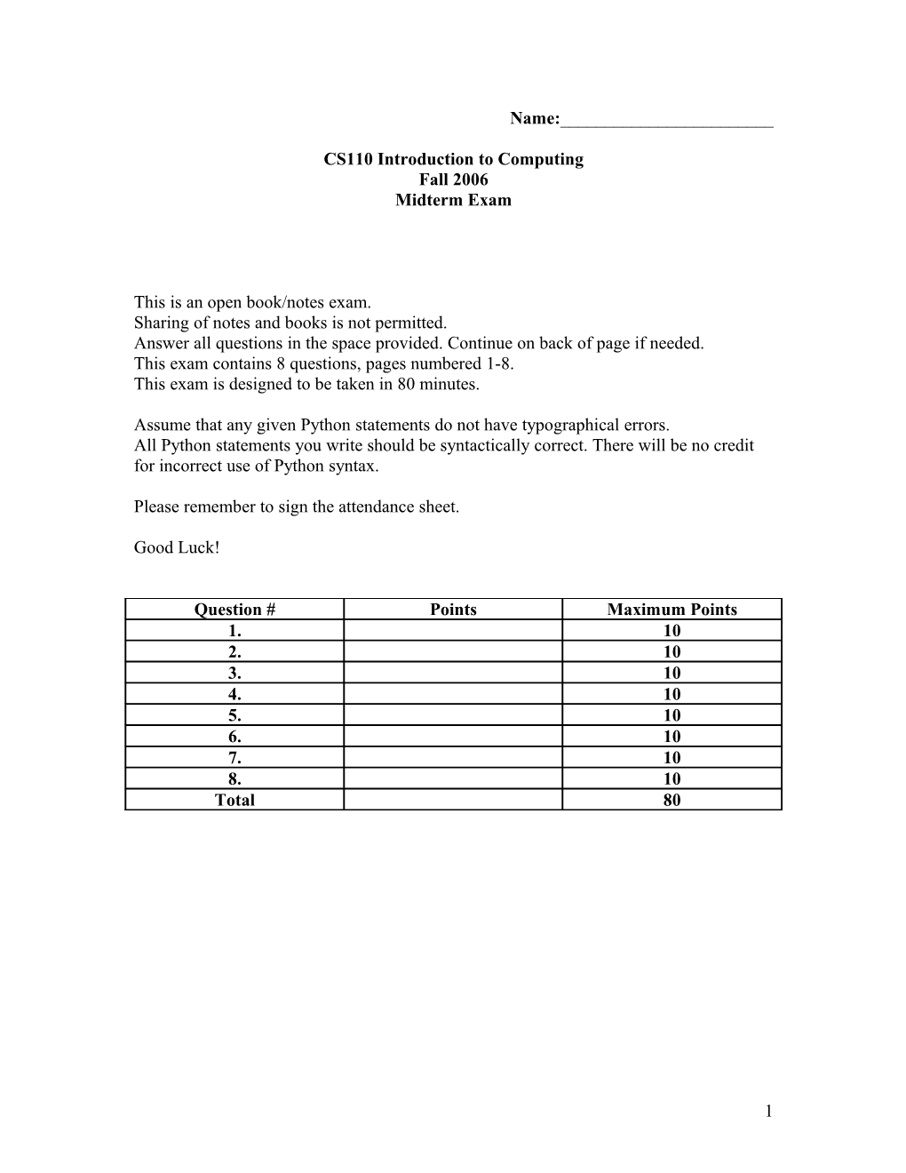 CS110 Introduction to Computing