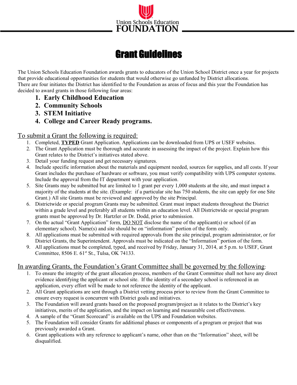 Education Grant Guidelines