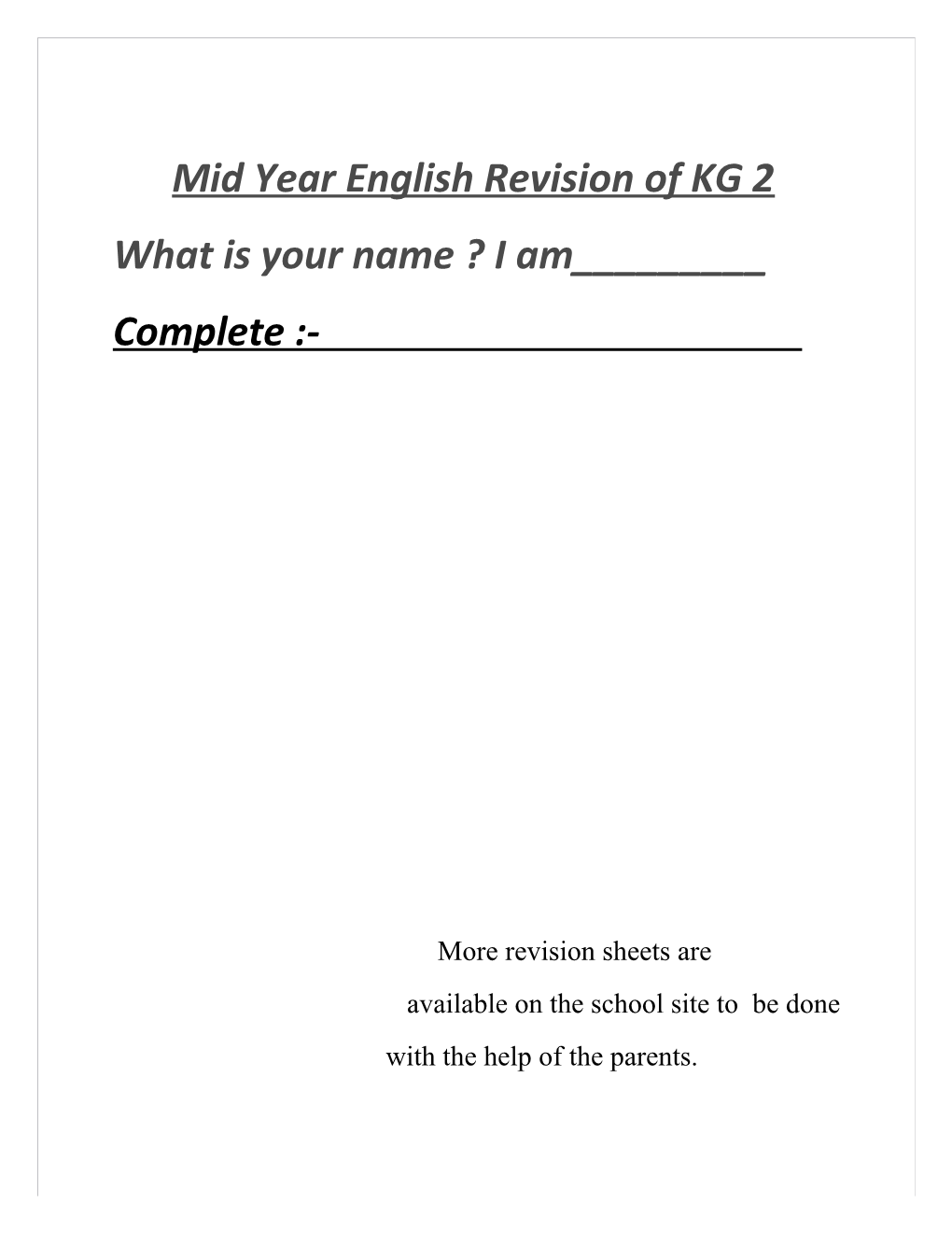 Mid Year English Revision of KG 2
