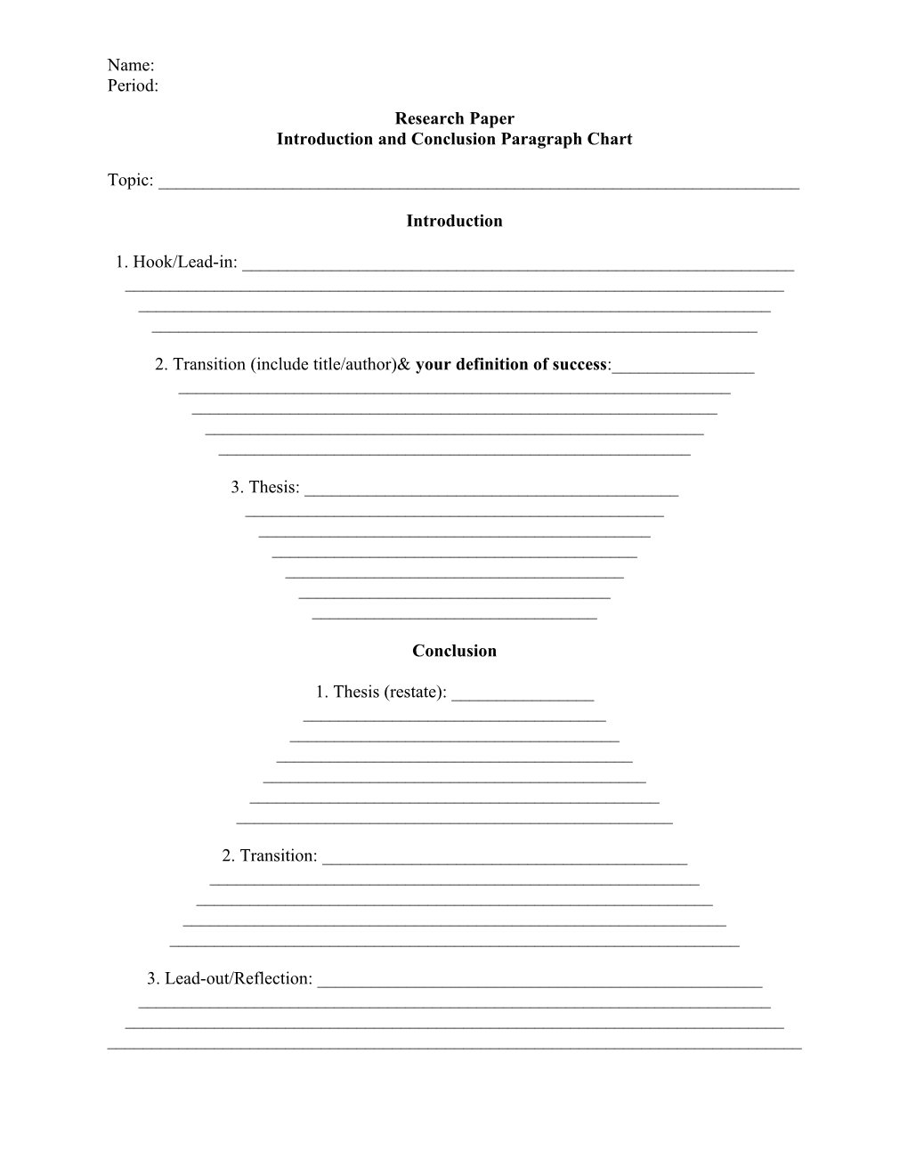 Introduction and Conclusion Paragraph Chart