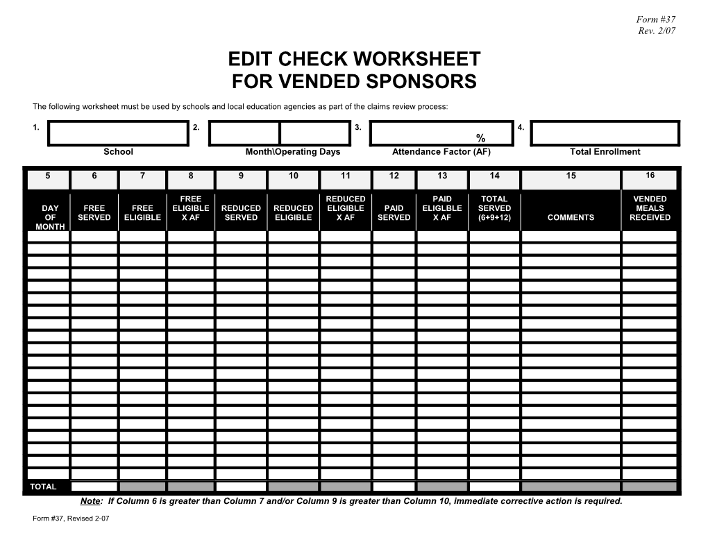 Edit Check Worksheet