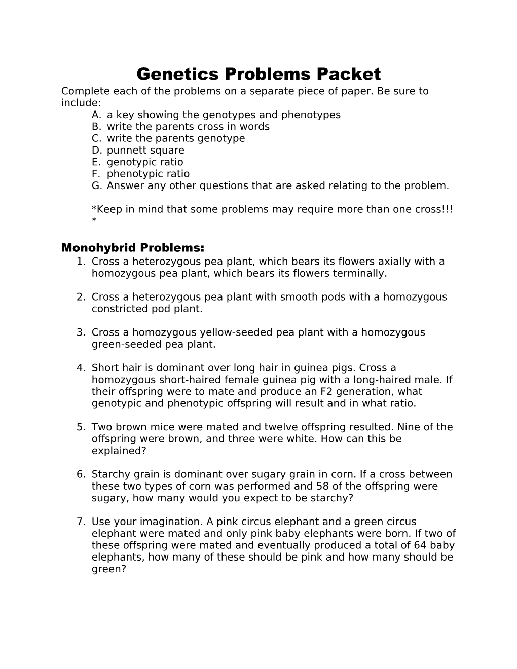 Genetics Problems Packet