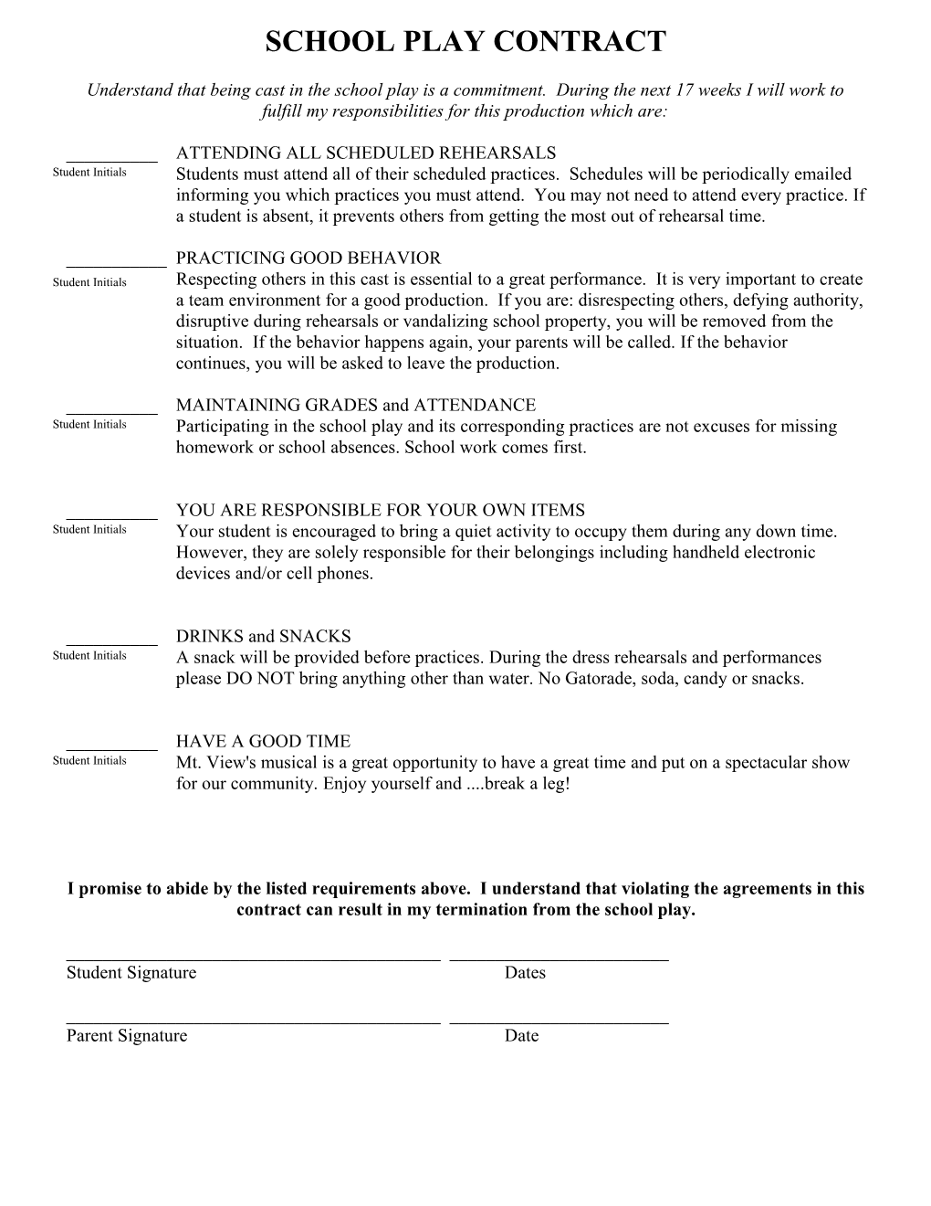 School Play Contract