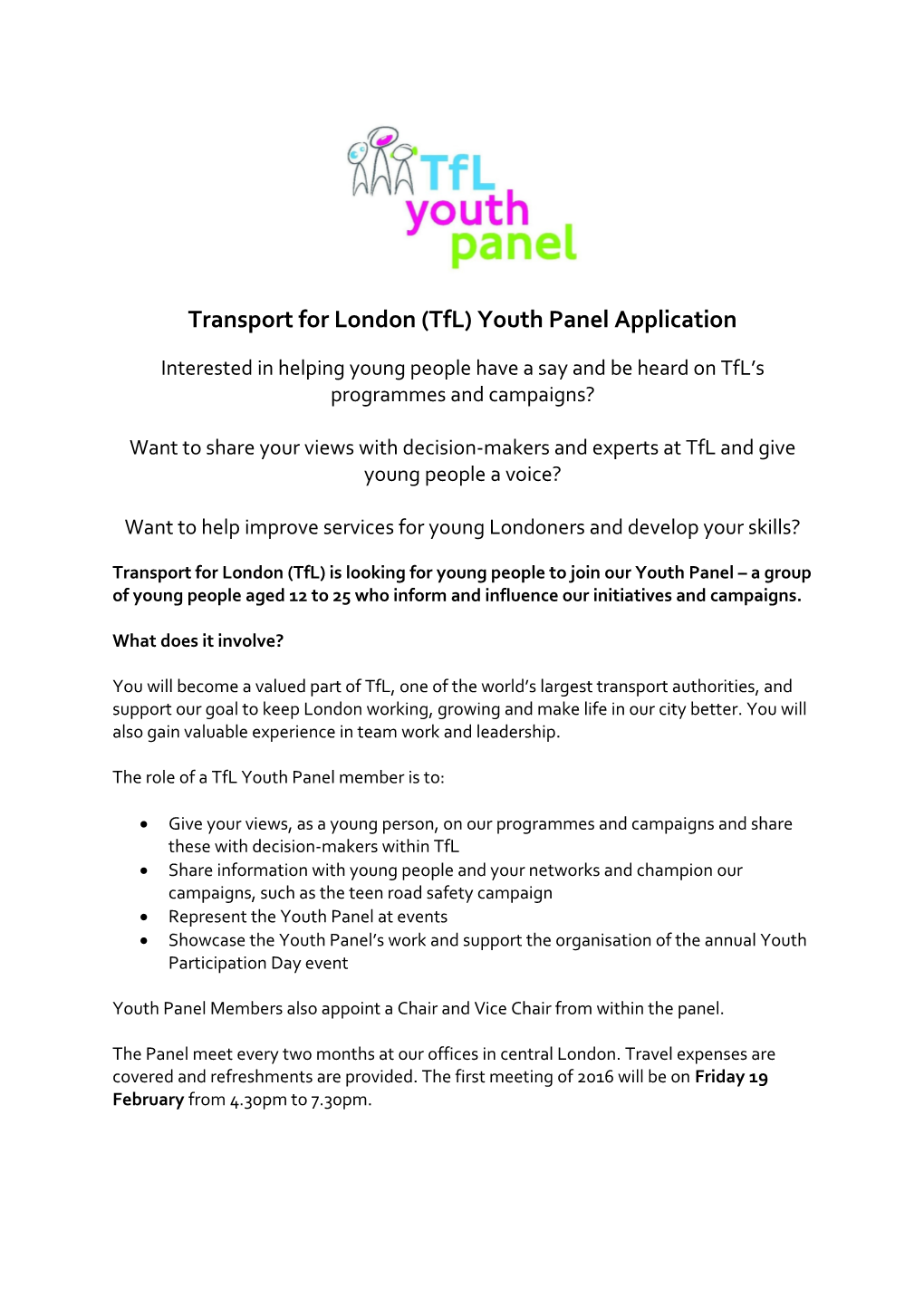 Transport for London (Tfl)Youth Panel Application