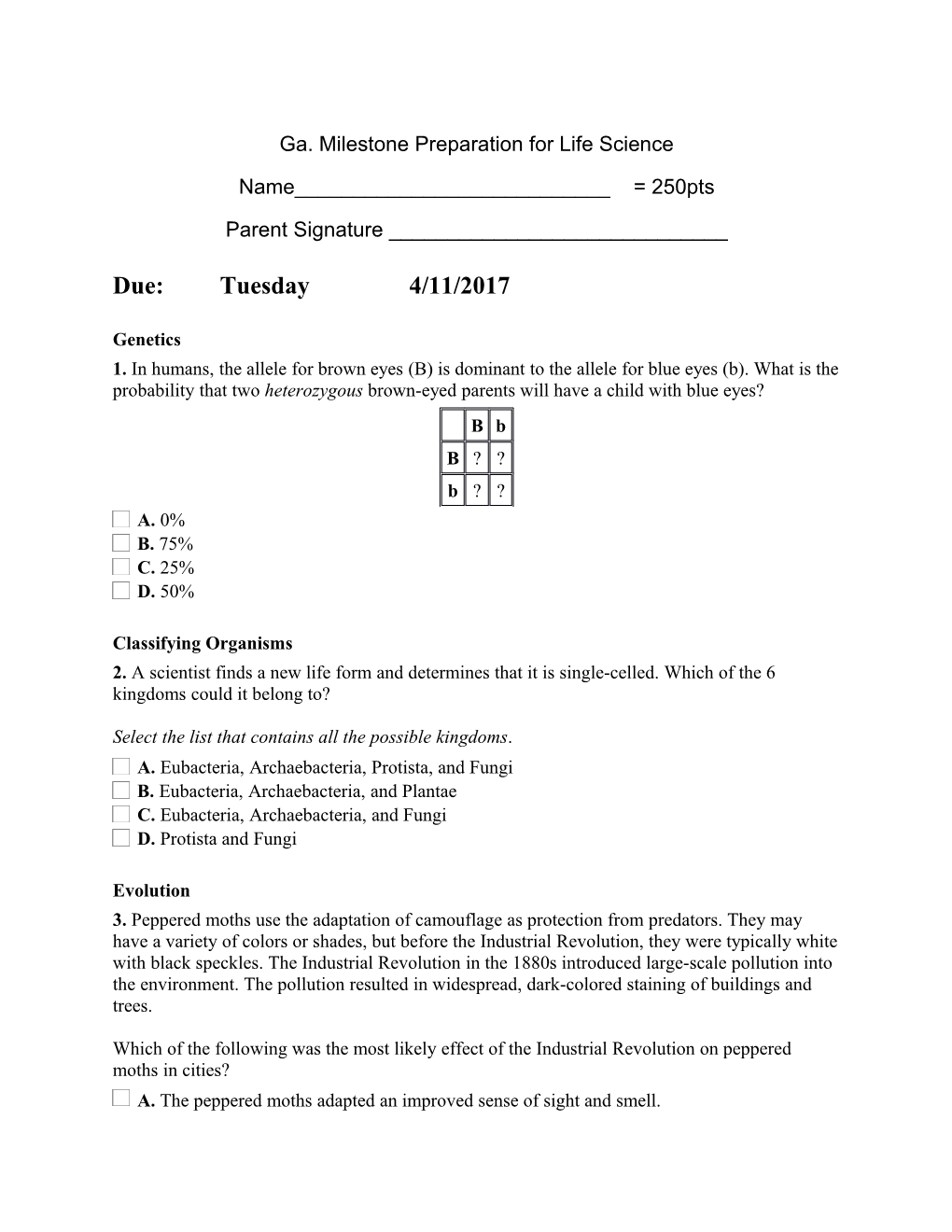 Ga. Milestone Preparation for Life Science