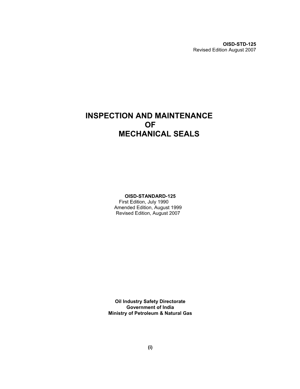 RP-125 Selection, Operation, Inspection & Maintenance of Mechanical Seals