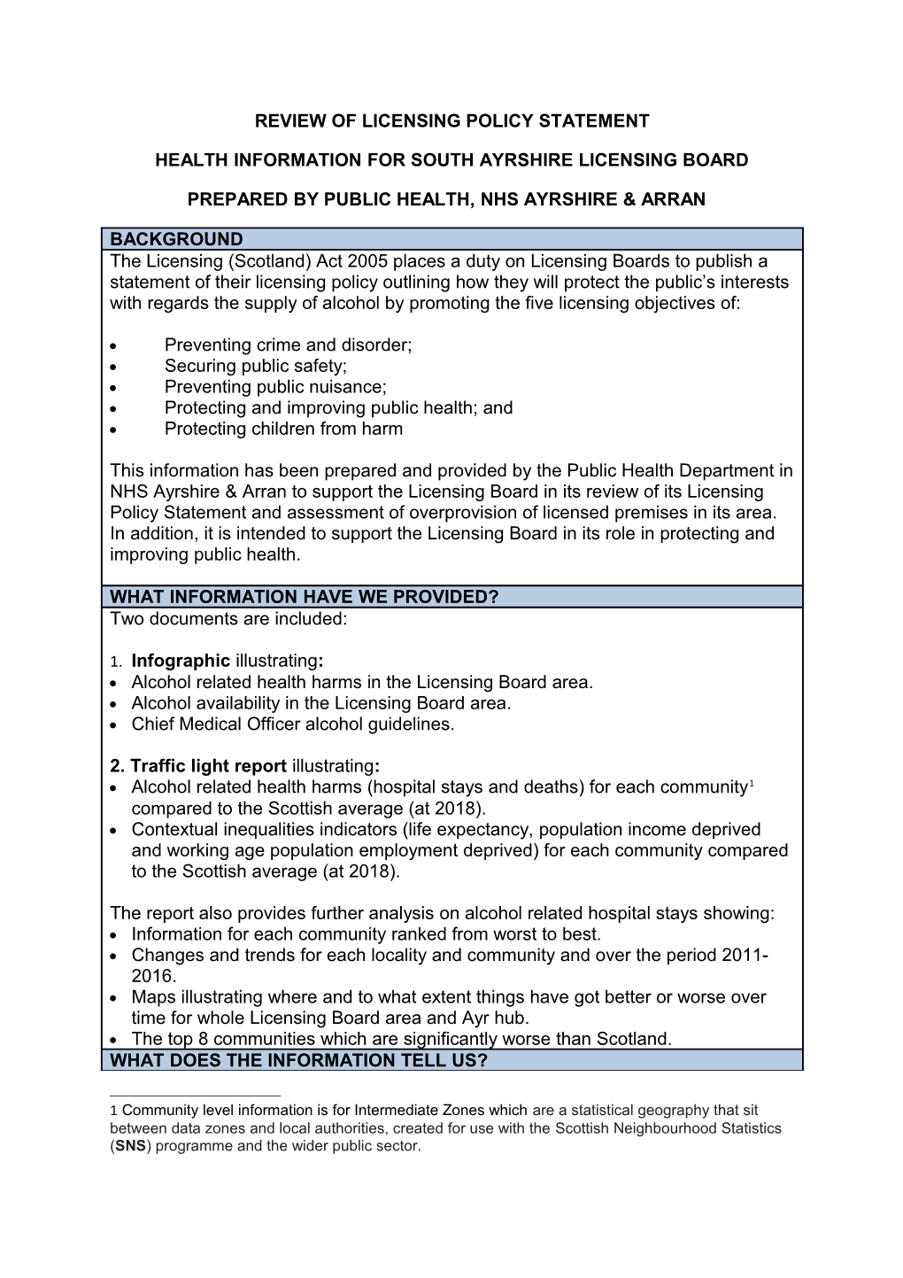 Health Information for South Ayrshire Licensing Board