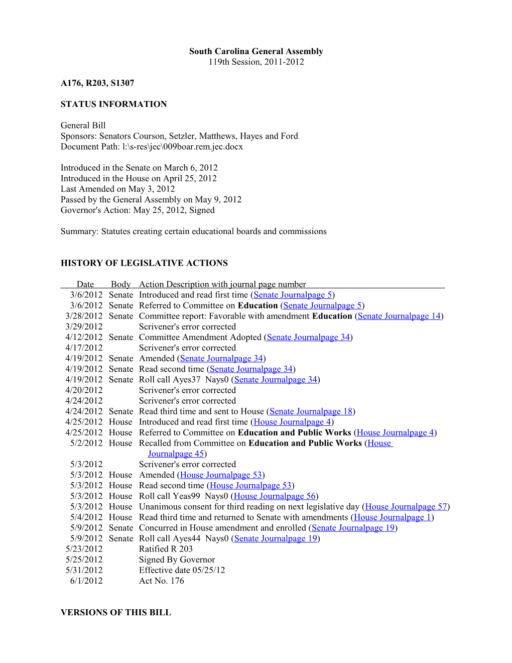 2011-2012 Bill 1307: Statutes Creating Certain Educational Boards and Commissions - South