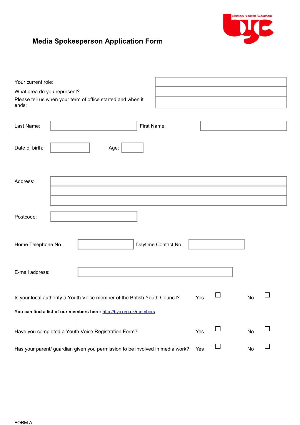 Media Spokesperson Application Form