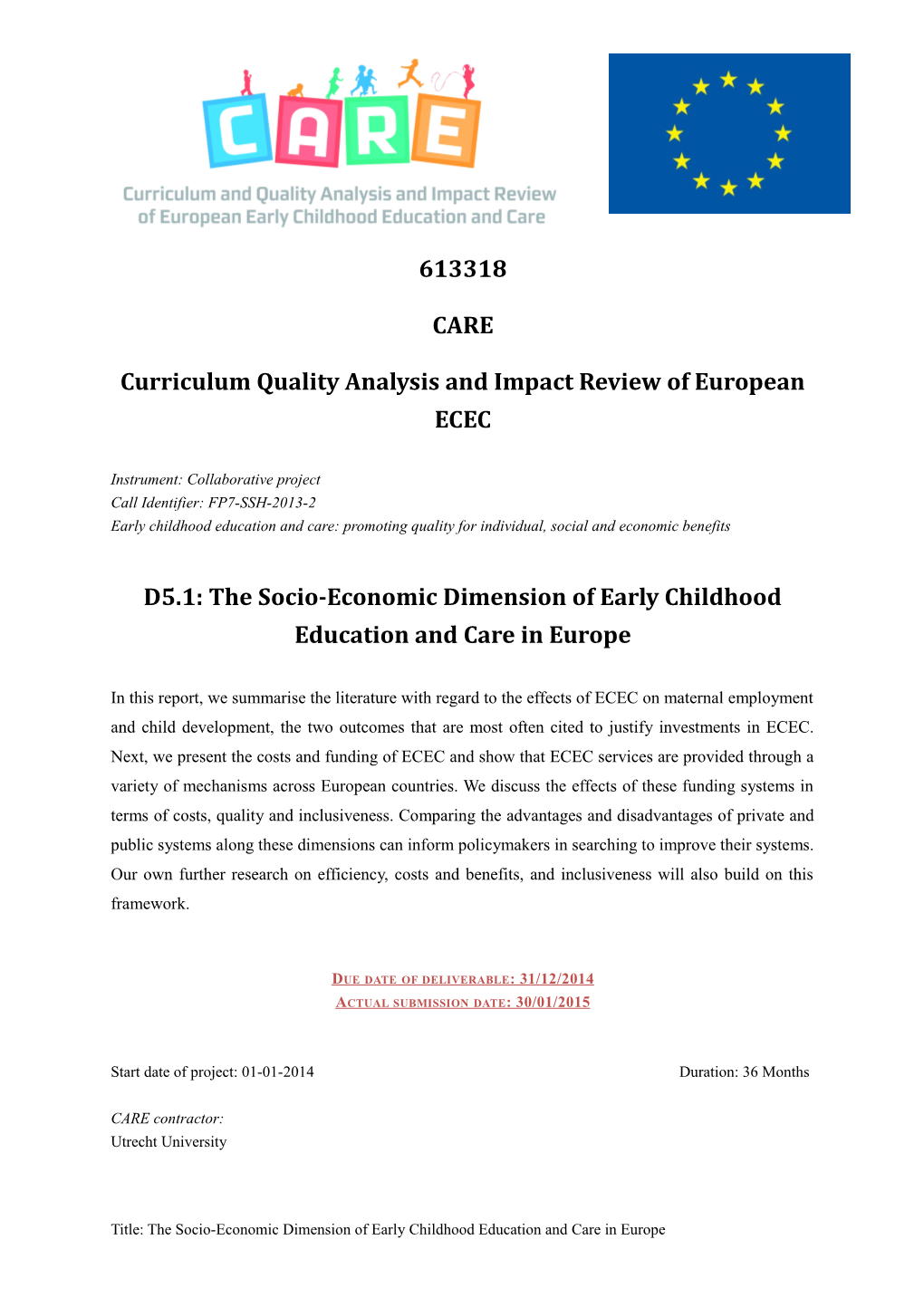 CARE Project the Socio-Economic Dimension of ECEC in Europe