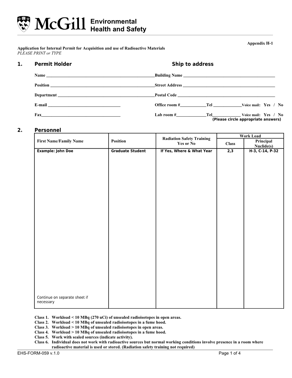 Application for Internal Permit for Acquisition and Use of Radioactive Materials