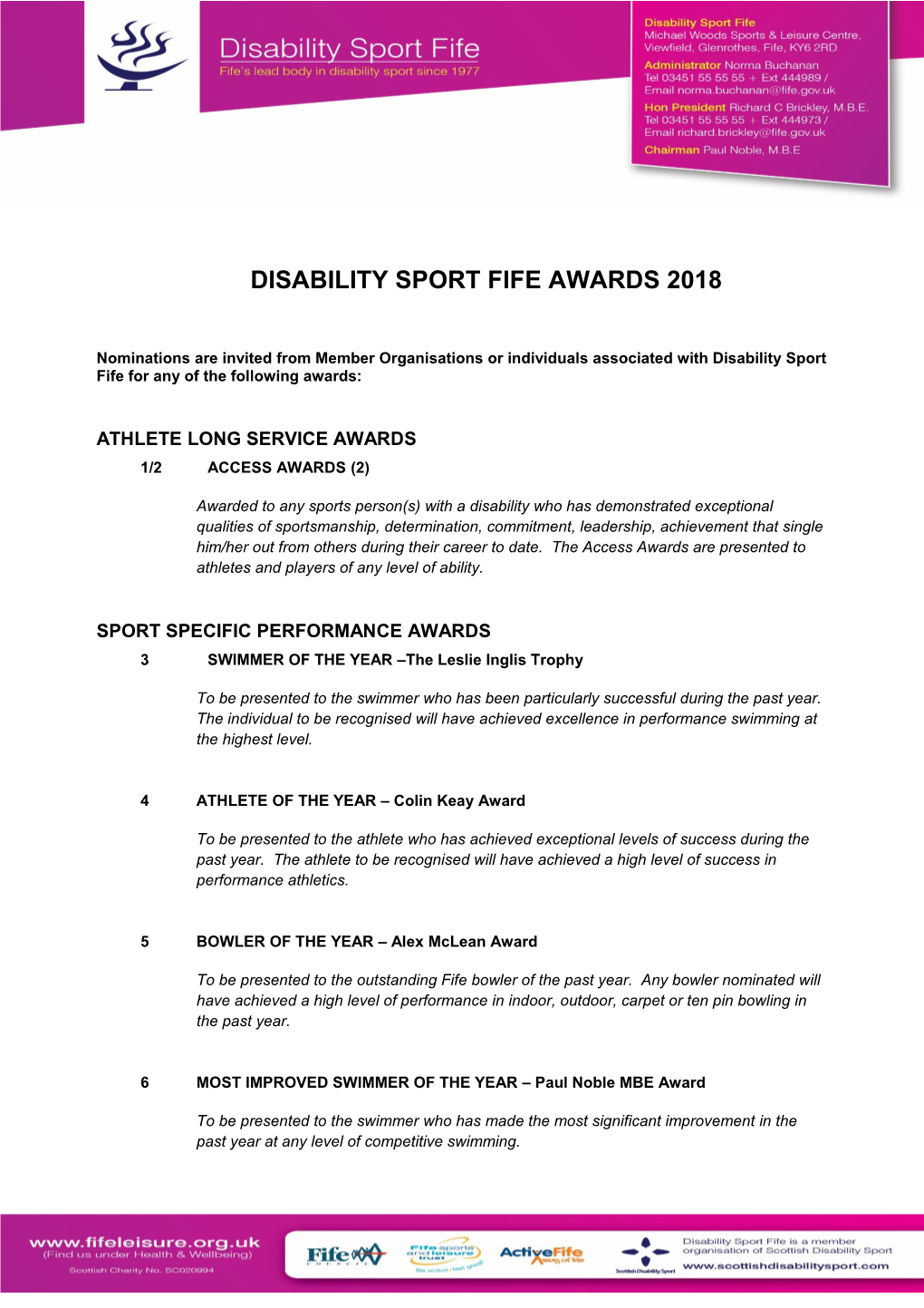 Disability Sport Fife Awards 2018