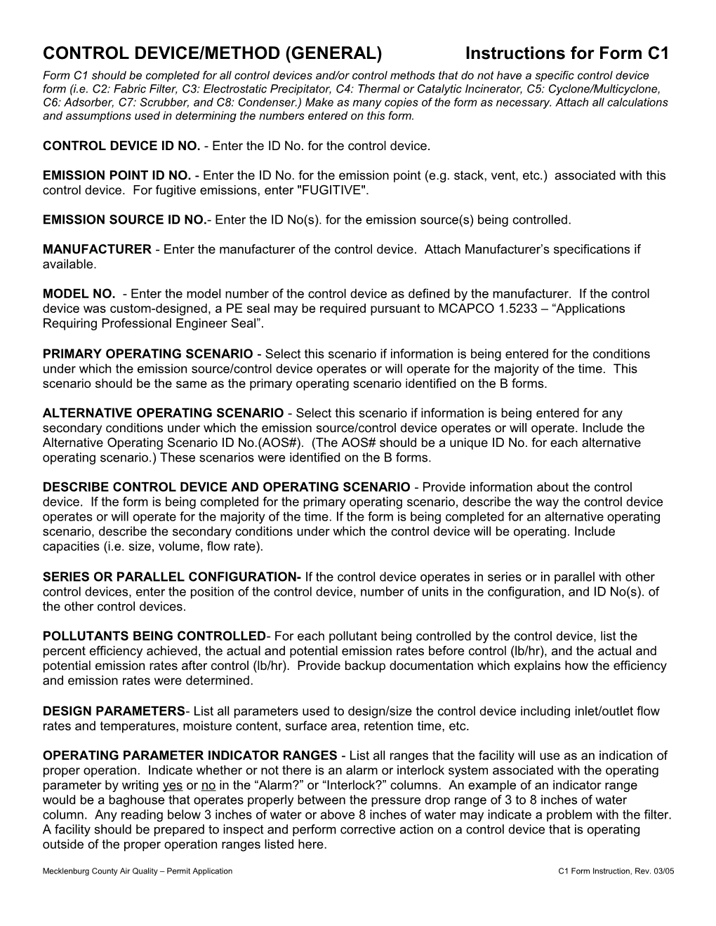 CONTROL DEVICE/METHOD (GENERAL) Instructions for Form C1