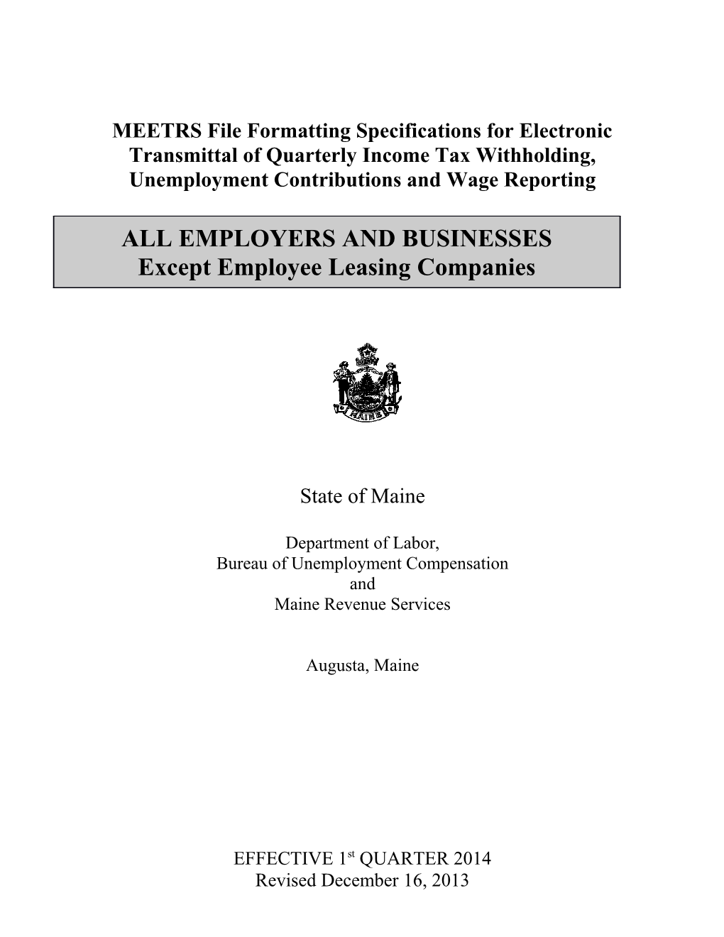 Maine ICESA File Formatting Specifications for Electronic Transmittal of Income Tax Withholding