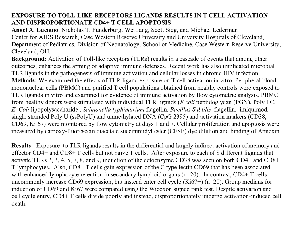 Exposure to Toll-Like Receptors Ligands Results in T Cell Activation and Disproportionate
