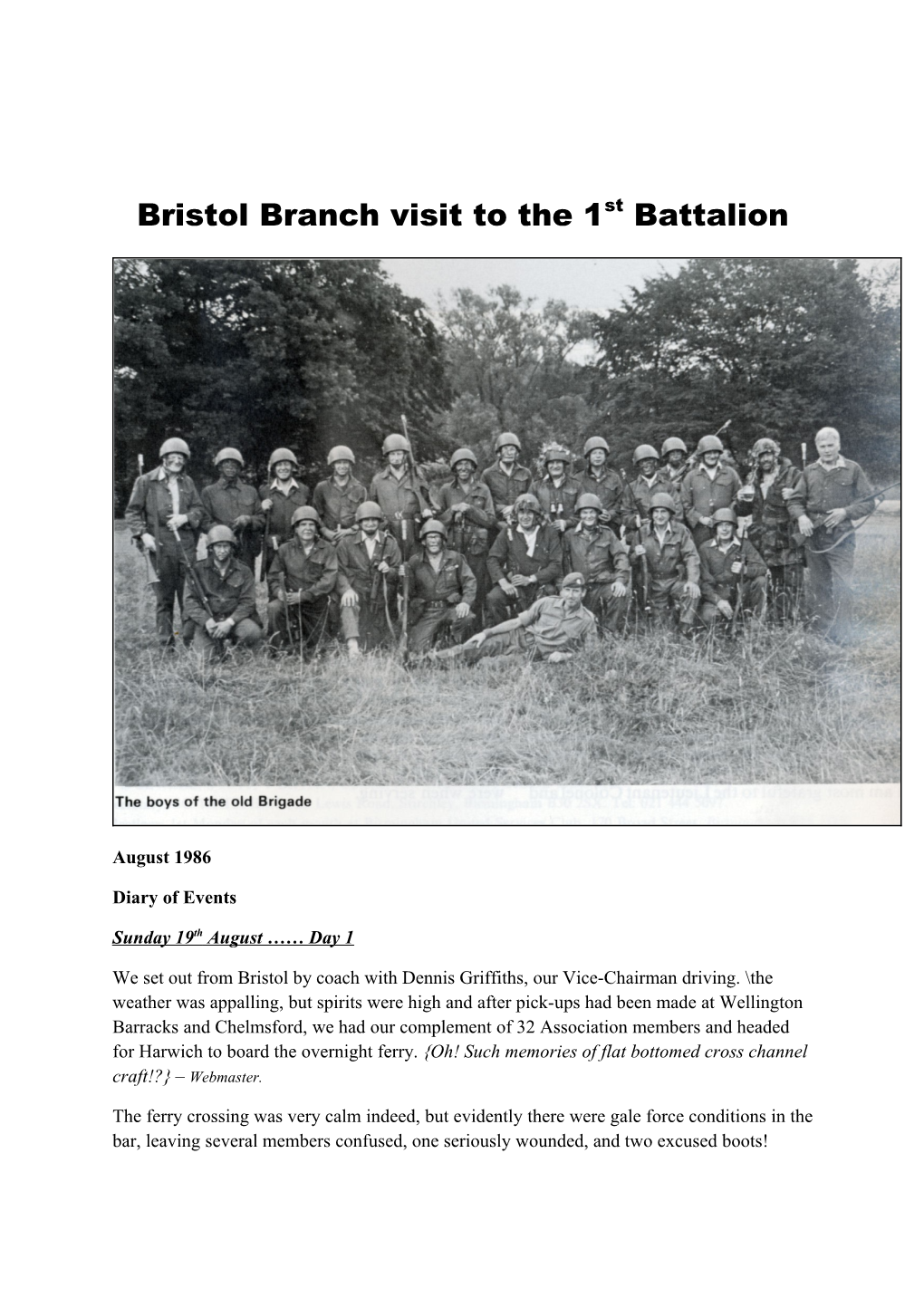 Bristol Branch Visit to the 1St Battalion