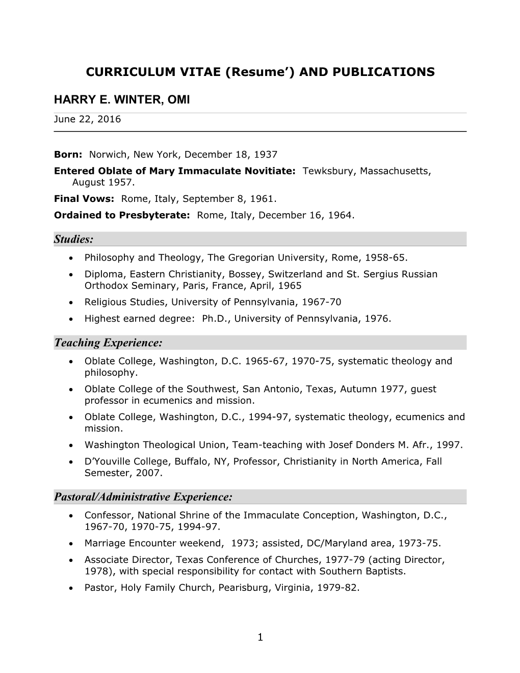 CURRICULUM VITAE (Resume )