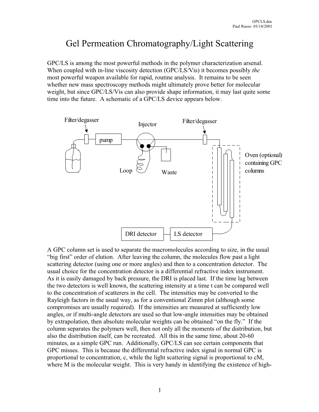 Gel Permeation Chromatography/Light Scattering