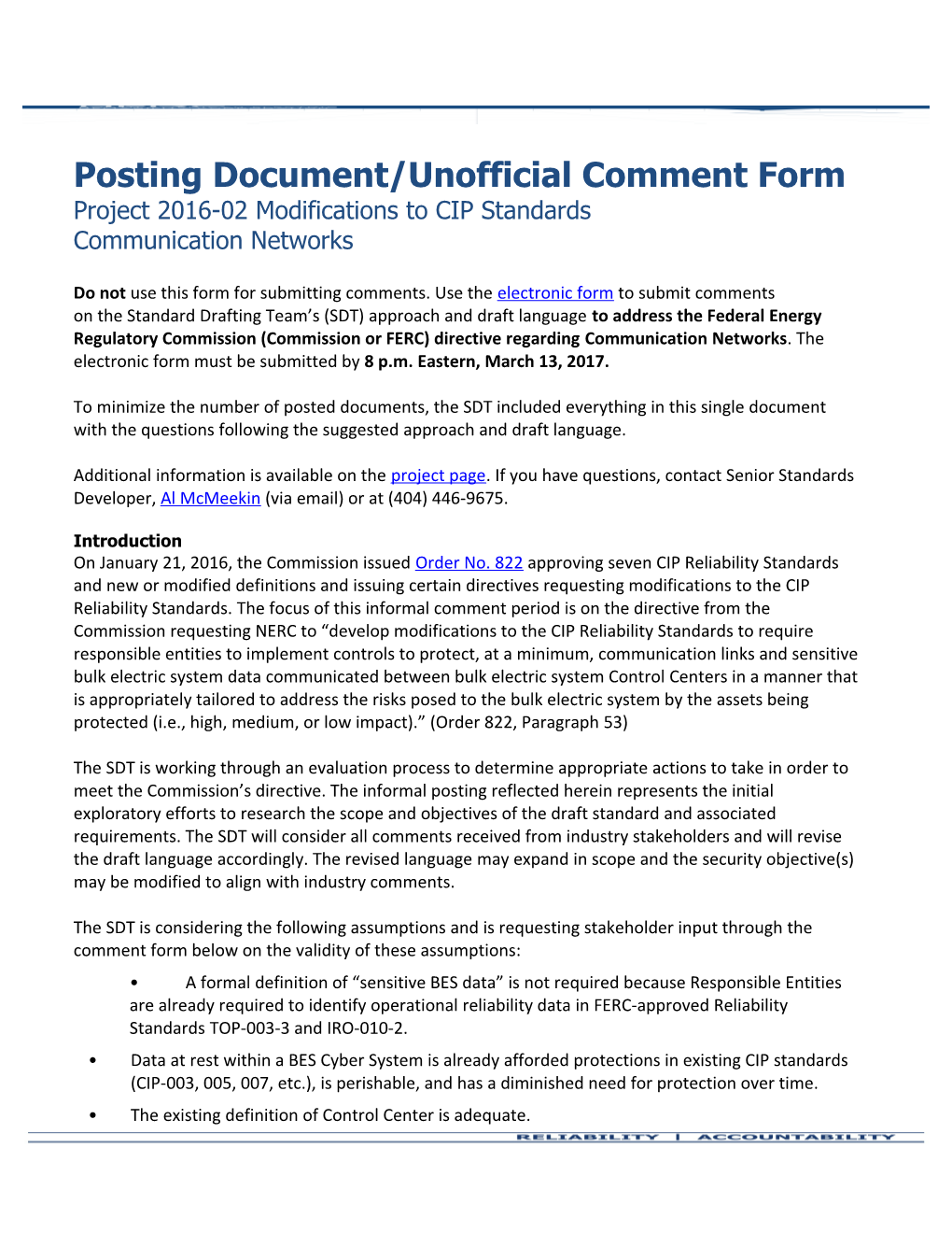 Posting Document/Unofficial Comment Form