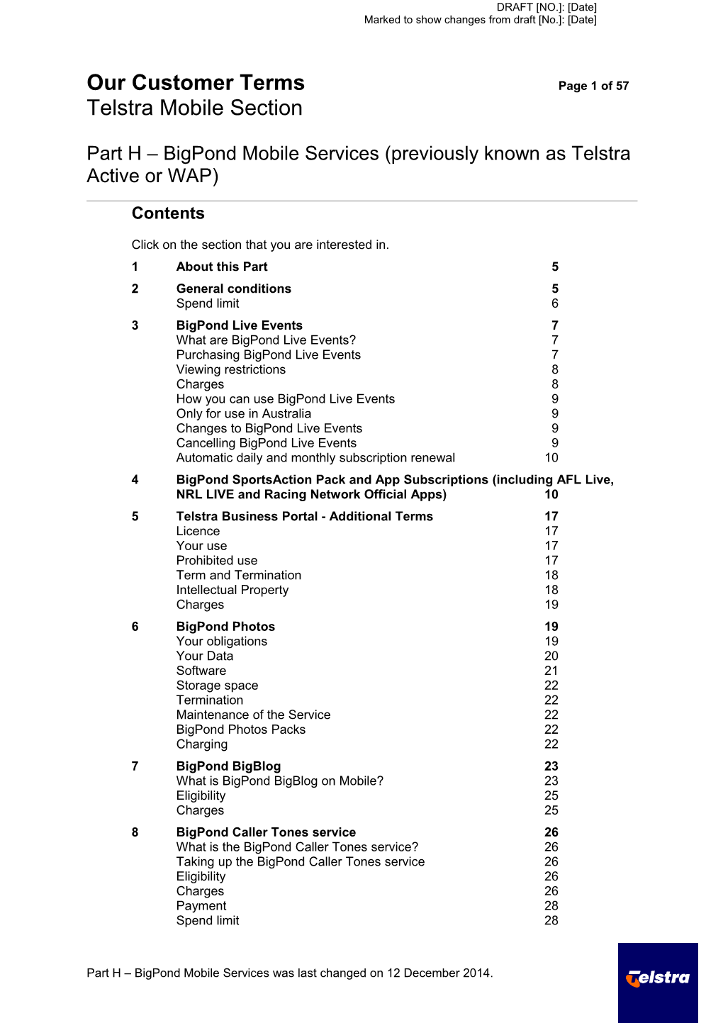 This Is Our Customer Terms Telstra Mobile Section Part H - Telstra Active Content Services