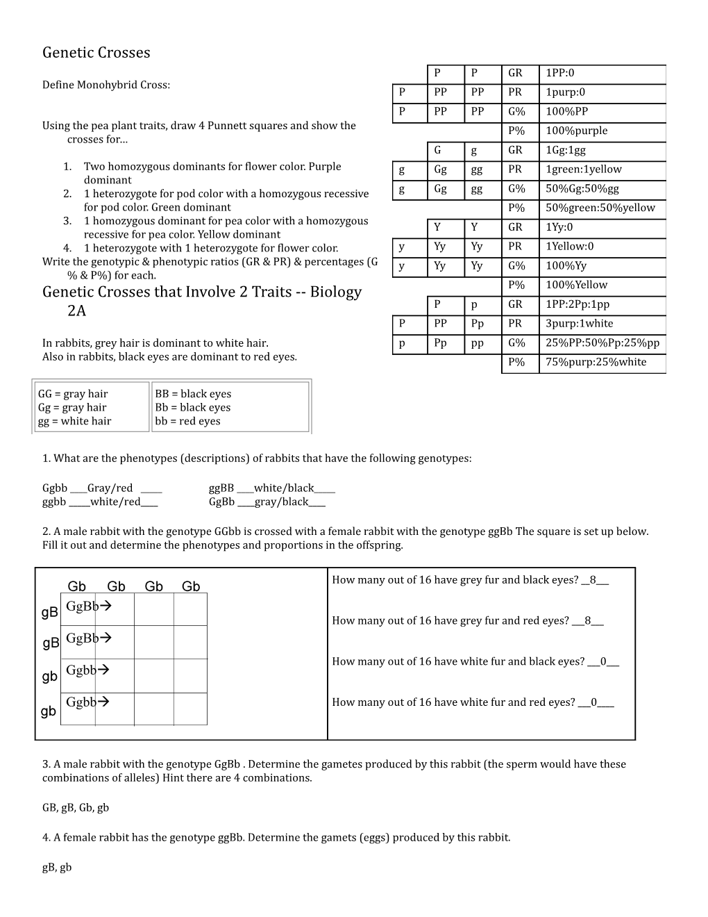 Genetic Crosses That Involve 2 Traits Biology 2A