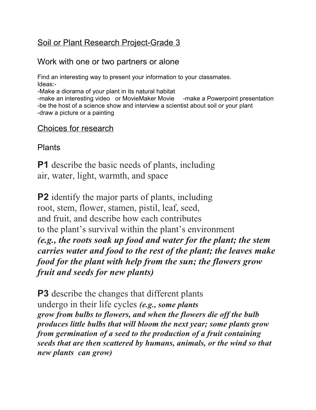 Soil Or Plant Research Project-Grade 3