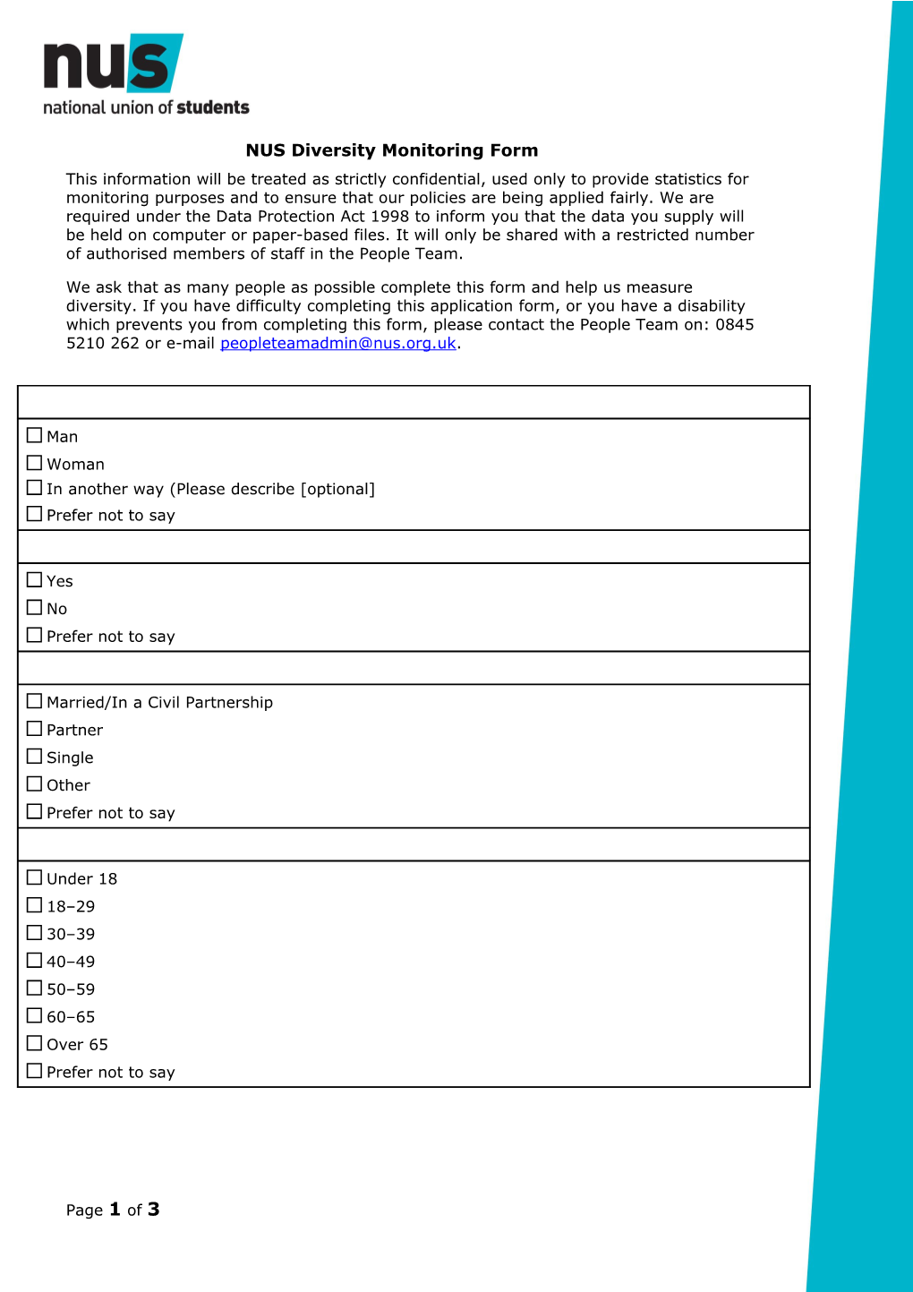 NUS Diversity Monitoring Form