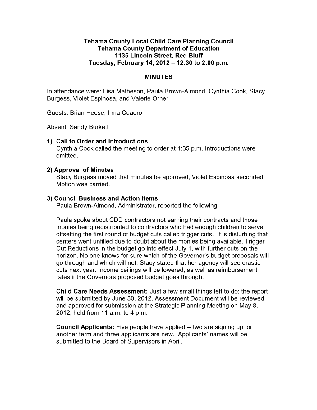 LCCPC Meeting Minutes