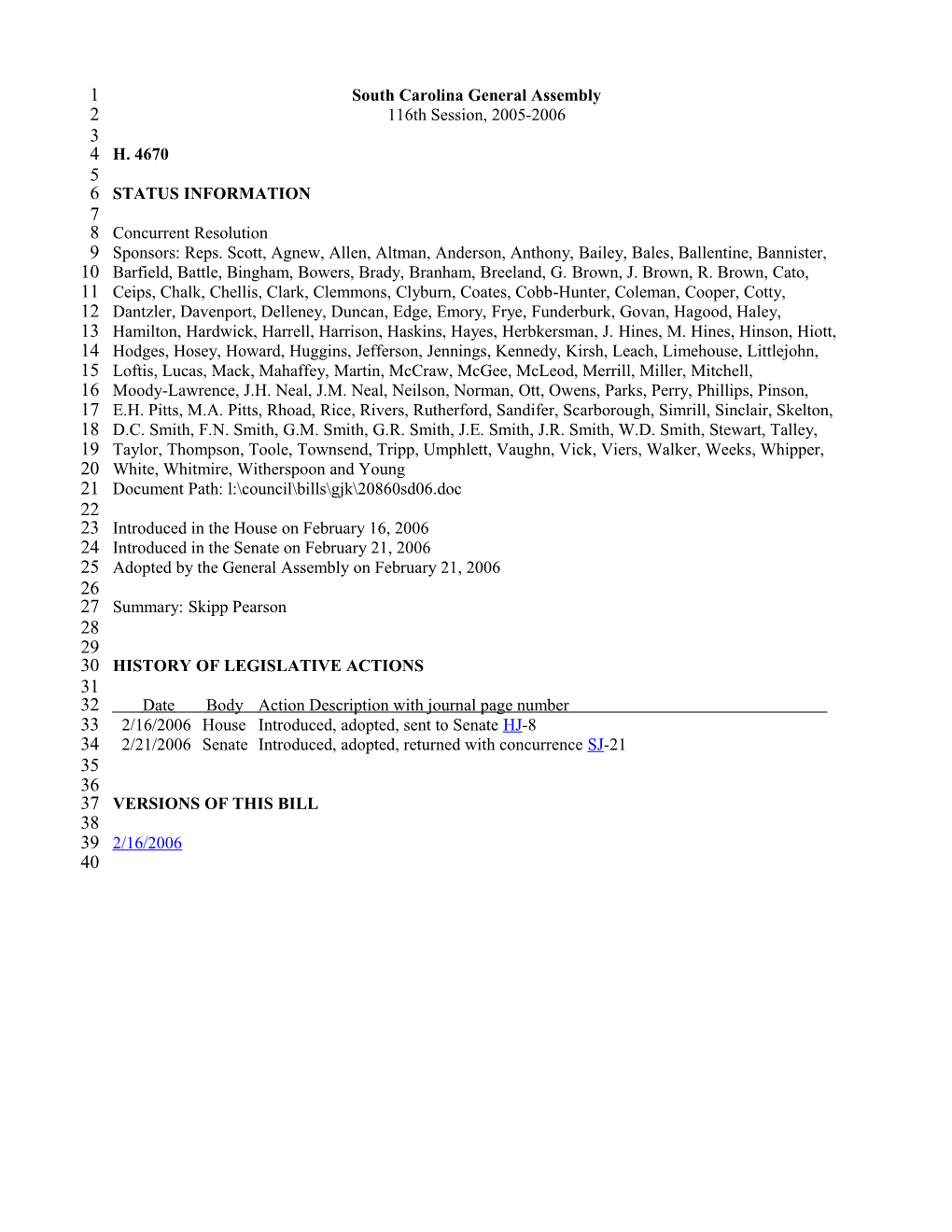 2005-2006 Bill 4670: Skipp Pearson - South Carolina Legislature Online