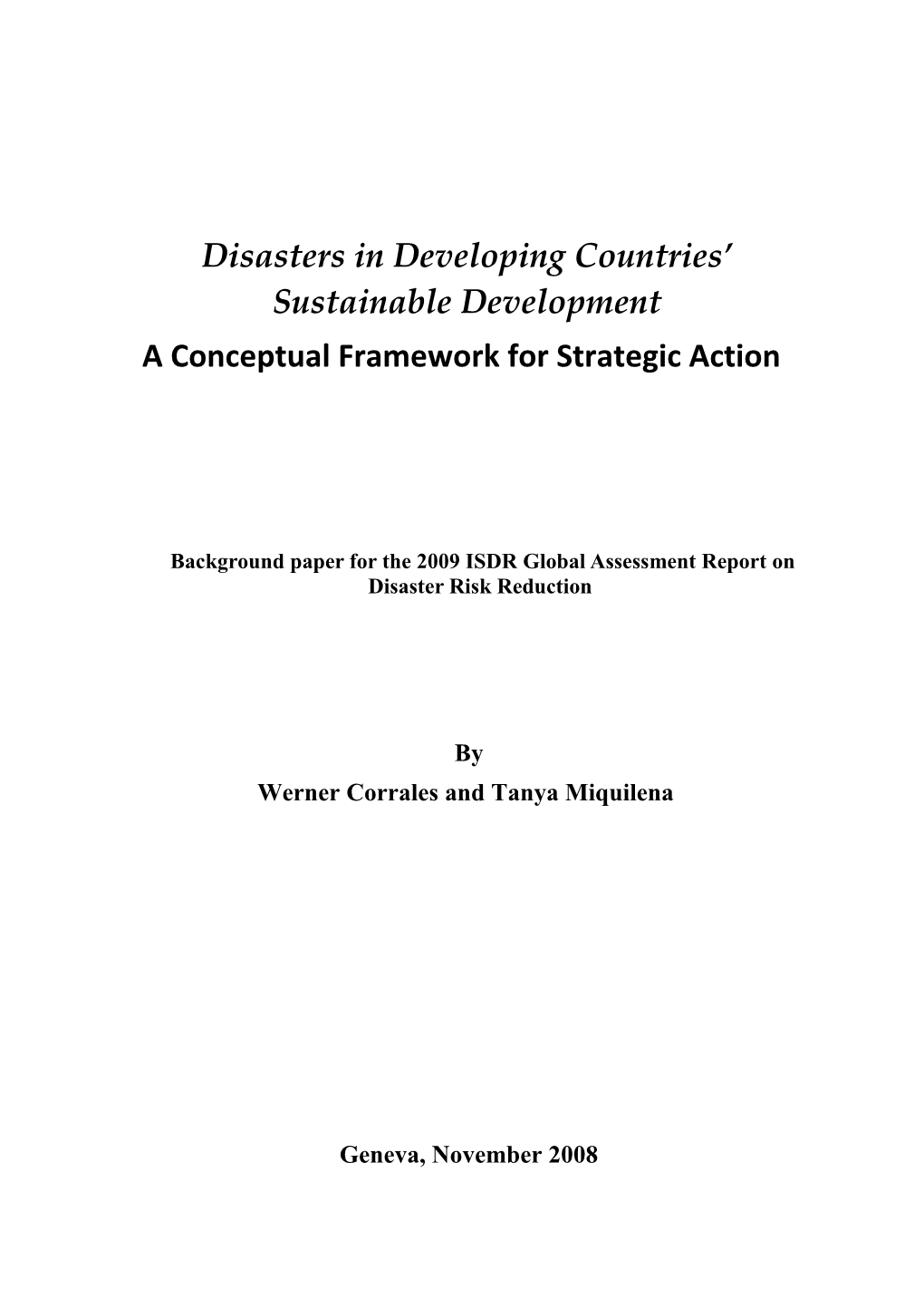 Disasters and Developing Countries Sustainable Development