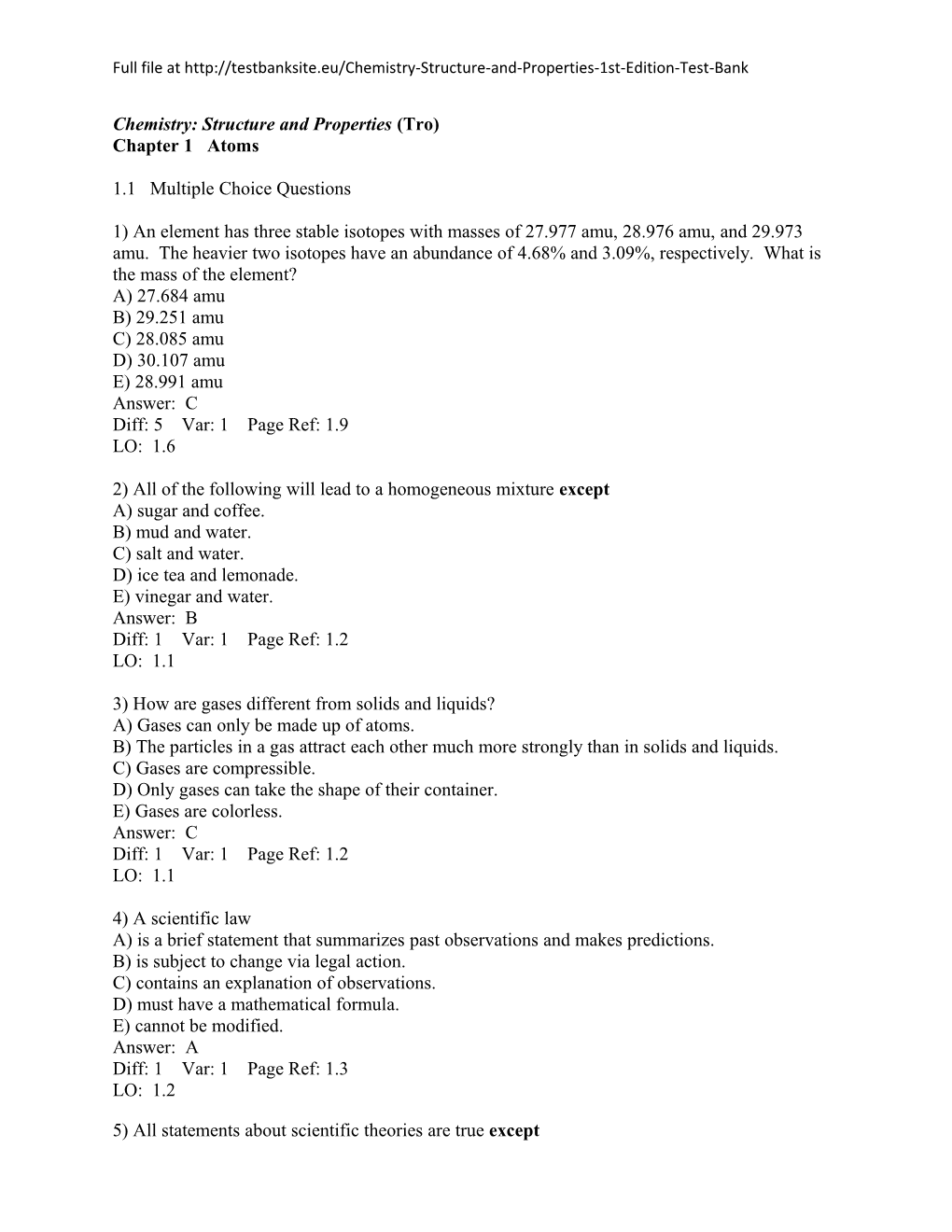 Chemistry: Structure and Properties (Tro)