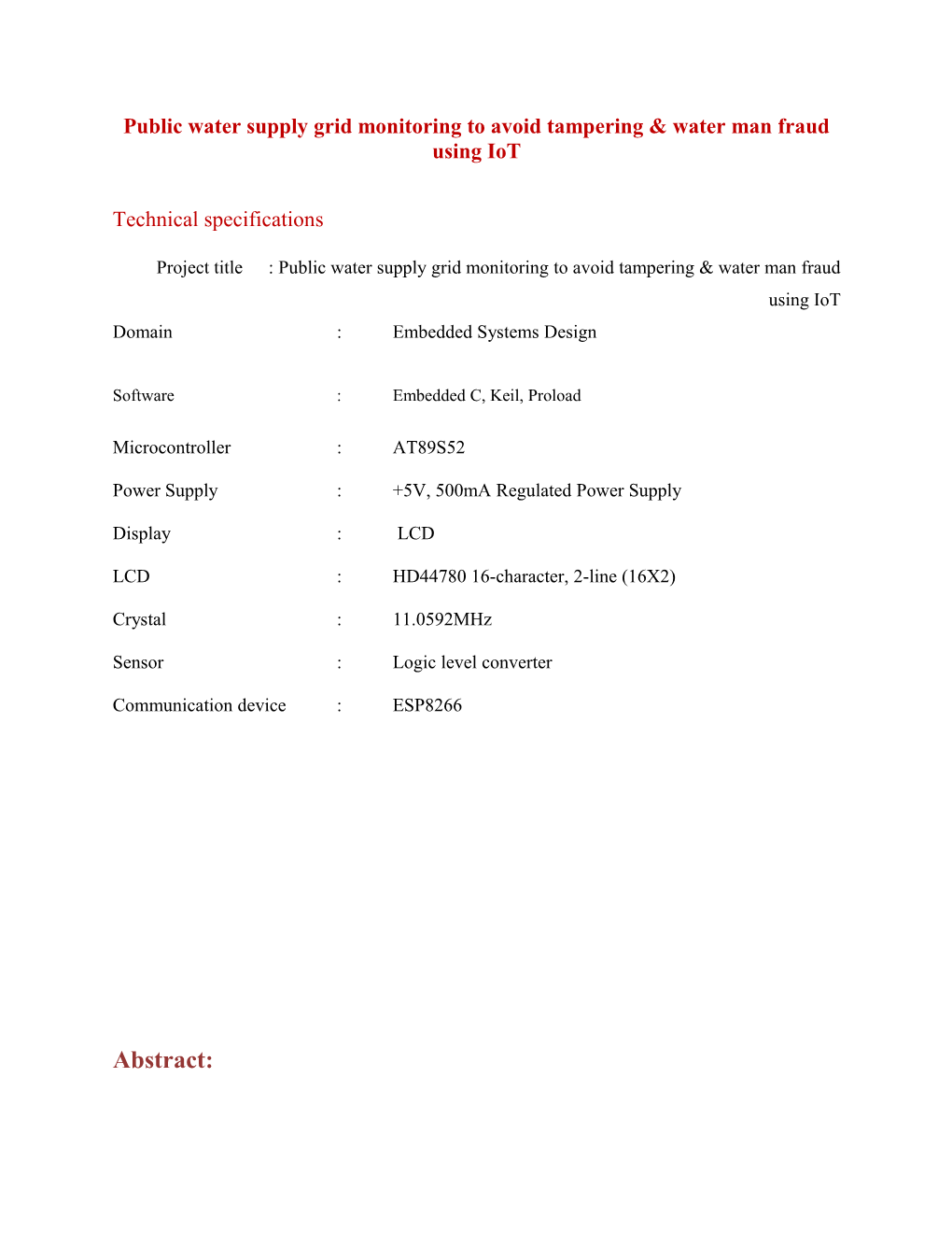 Public Water Supply Grid Monitoring to Avoid Tampering & Water Man Fraud Using Iot