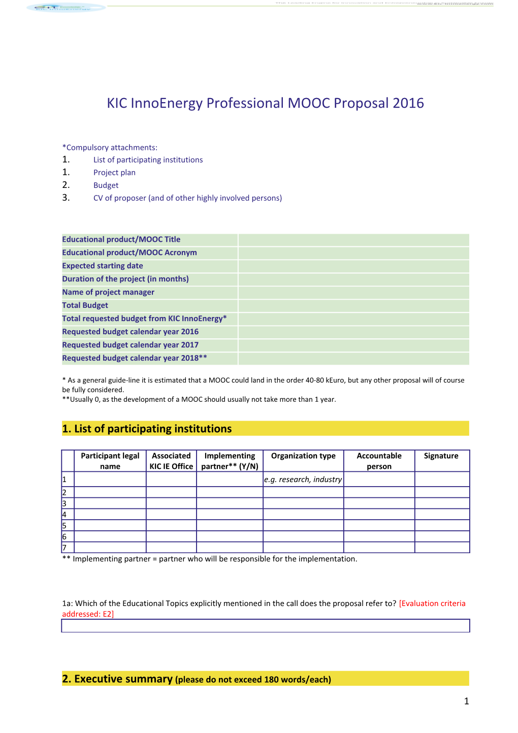 KIC Innoenergy Professional MOOC Proposal 2016