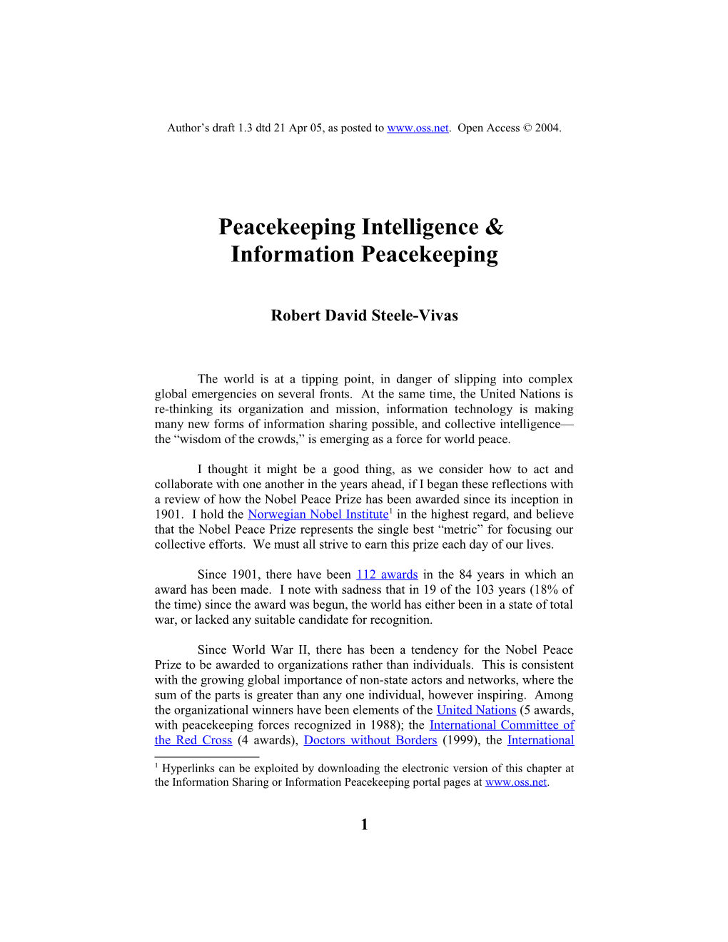 Peacekeeping Intelligence & Information Peacekeeping