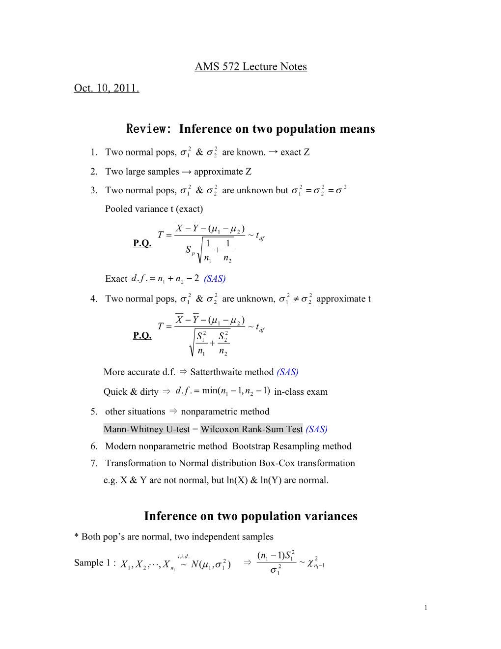 AMS 572 Lecture Notes