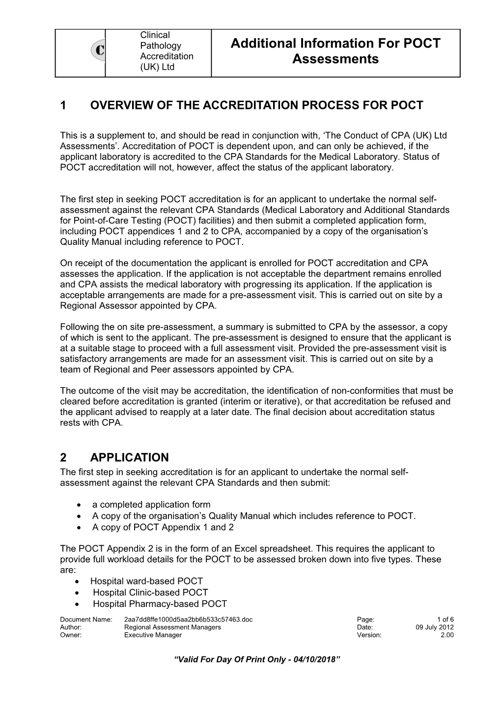1Overview of the Accreditation Process for Poct